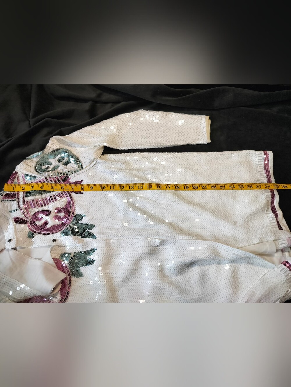 EUC Nasty Gal Fully Sequined White Dress Jacket Pink And Green Designs - Size 4 - Picture 9 of 10
